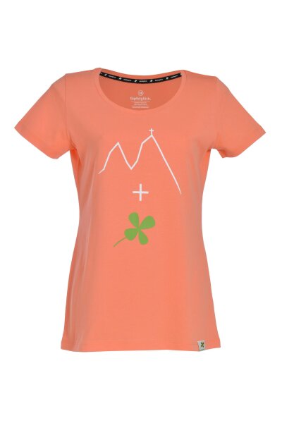 Gipfelglück Brigida Damen T-Shirt aus nachhaltiger Bio-Baumwolle mit Glücksklee Motiv Salmon 44